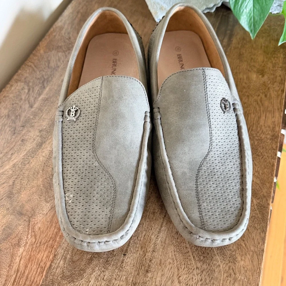 Bruno Marc Driving Loafers Men Size 10 Gray Perforated Slip On Casual‎ Shoes